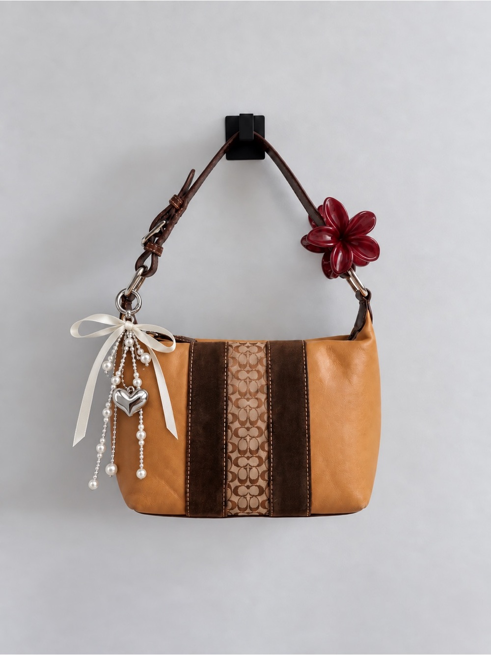 VTG Coach Hamptons Stripe Demi Bag Mini Hobo #6351 in Camel Suede Panel